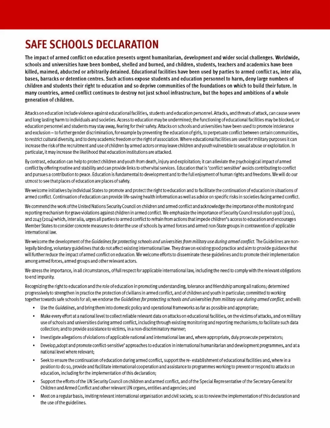 Safe Schools Declaration Cover